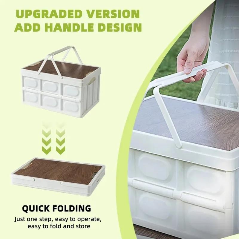 Outdoor Camping Storage Box 15L Thickened Foldable Storage Box Car Mounted Wooden Cover Portable Household Storage Box