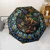 Dinosaur Glass Art Pattern Umbrella, Portable and Foldable Design, 8 Ribs, a Casual Accessory for Halloween, Christmas, and Birthday Gifts.