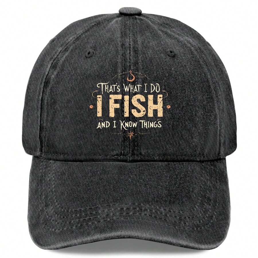 Vintage Washed Baseball Cap Adjustable Snapback With I Fish And I Know Things Embroidery Green
