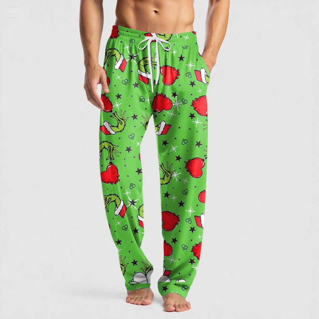 Men's Knitted Fashion Print Pocket Casual Pants Pajama Pants