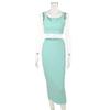 Crop Top Slim Print Elastic Waist Women Skirt Set Long Length Skirt U Neck Tank Ladies Two Piece Set