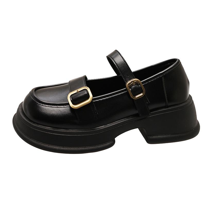 Non-slip Rubber Sole Wind Small Leather Shoes Mary Jane One-word Buckle Retro Shallow Mouth Single Shoes