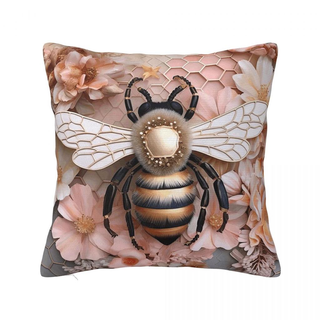 Bumble Bee With Honeycomb And Flowers Square Pillowcase Cushion Cover Pillow Case Throw Pillow Cover for Home Sofa Living Room