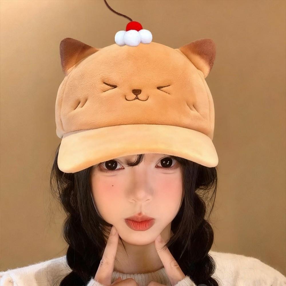 Plush Sweet Bear Sun Protection Cap Cute Cartoon Cat Duckbill Cap Cherry Baseball Cap Women