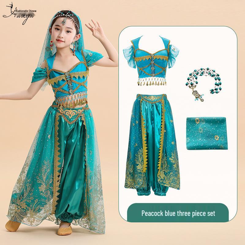 Halloween Jasmine Princess Gown & Aladdin's Magic Lamp Costume Set for Girls