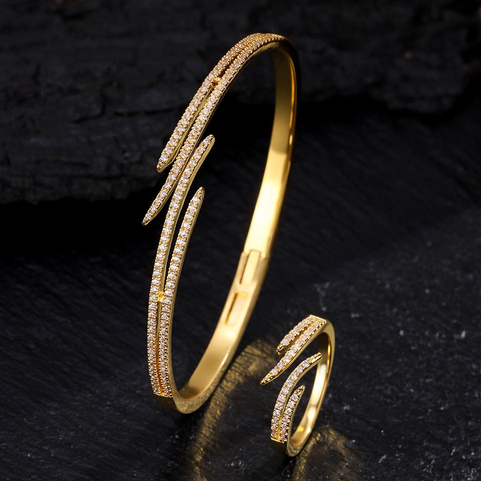 ZAKOL Classic Zircon Inlay Wing Shape Open Bracelet Ring for Women Exquisite 18K Gold Plated Fashion Aesthetic Jewelry Gift