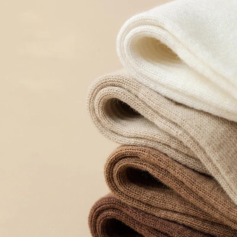Men's Socks Retro Solid Color Brown White Khaki Beige Breathable Cotton Socks Casual Sport Fashion Medium Tube Long Sock