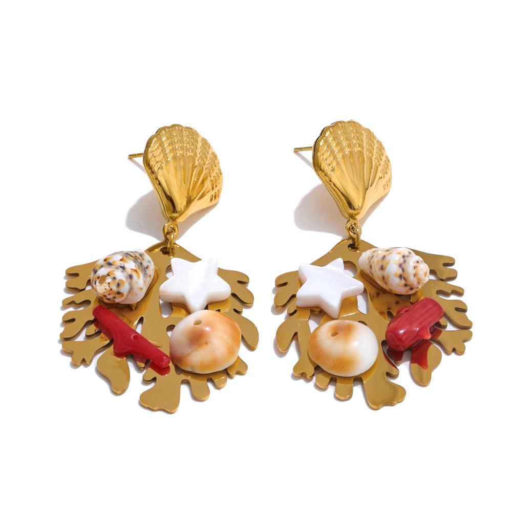 

Yhpup Ocean Style Stainless Steel Shell Star Conch Elements Drop Earrings Summer Beach Holiday Handmade Trendy Jewelry