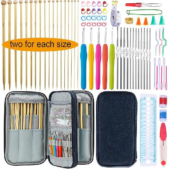 Mdoker 95pcs Knitting Needles Kit&Crochet Hooks Set 36 Straight Bamboo Knitting Needle 12 Small Size Lace Crochet Hook 5 Ergonomic Crochet Needles