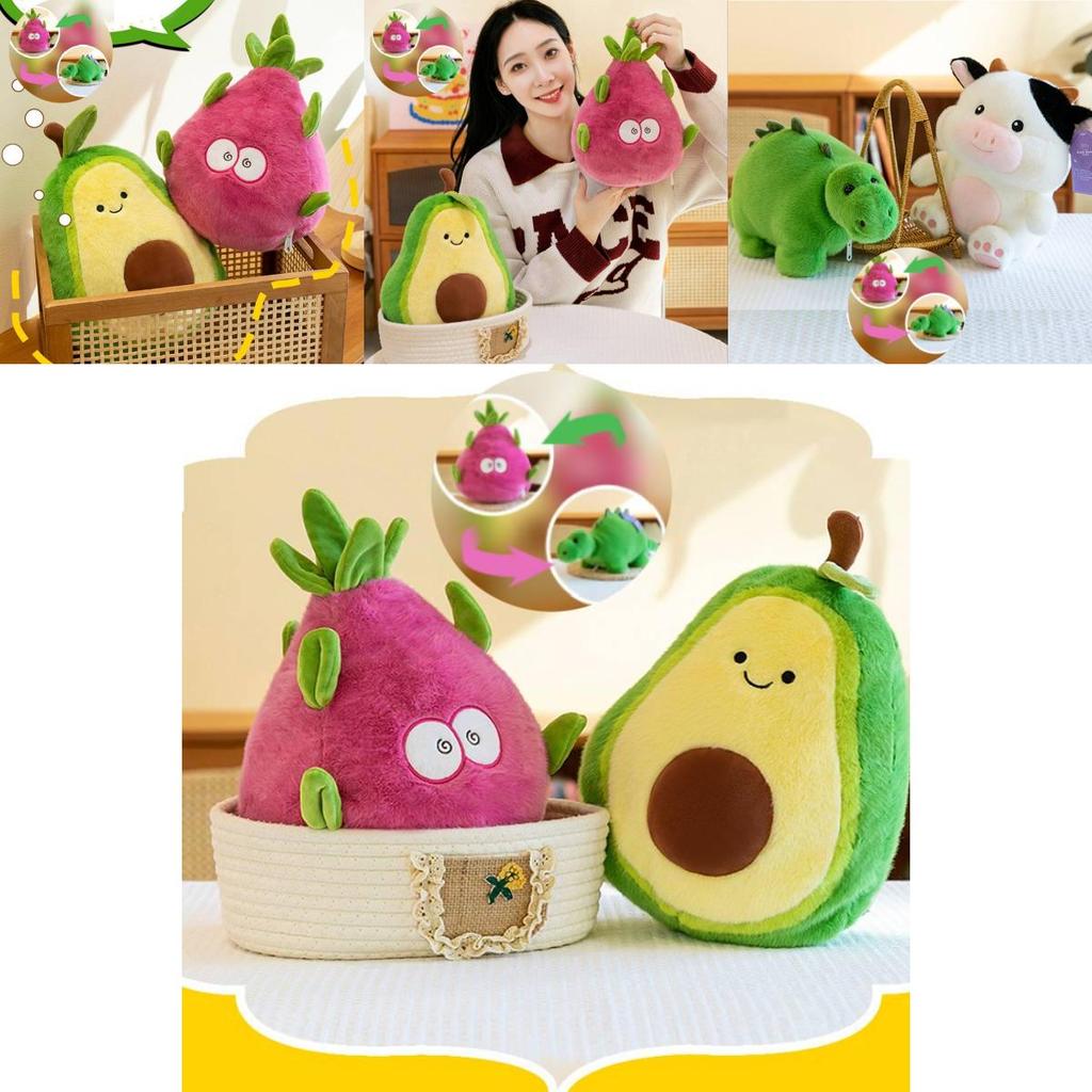 Adorable Original Creative Flip Plush Toy Dragon Fruit Dinosaur Doll Birthday Gift