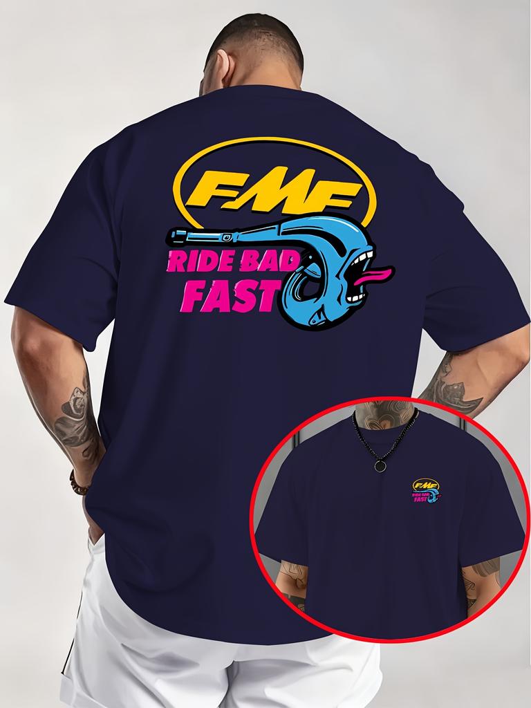 Summer New American Motorcycle Style Fmf Fun Exhaust Pipe Tshirt ride Bad Fast Cool Shortsleeved Knitted Fabric Unisexs Top