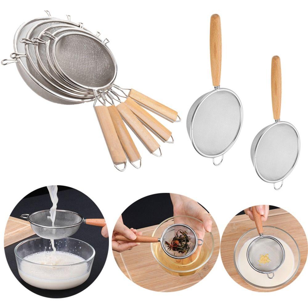 Wooden Handle Food Strainers Easy To Clean Fine Mesh Strainers Cooking Skimmers  for Kitchen