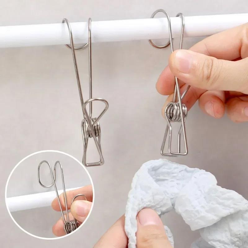 5/10/20Pcs Long Tail Clip Stainless Steel Photo Clip Clothespins Towel Organizer Holder Rack Hooks Clothes Pegs Laundry Storage