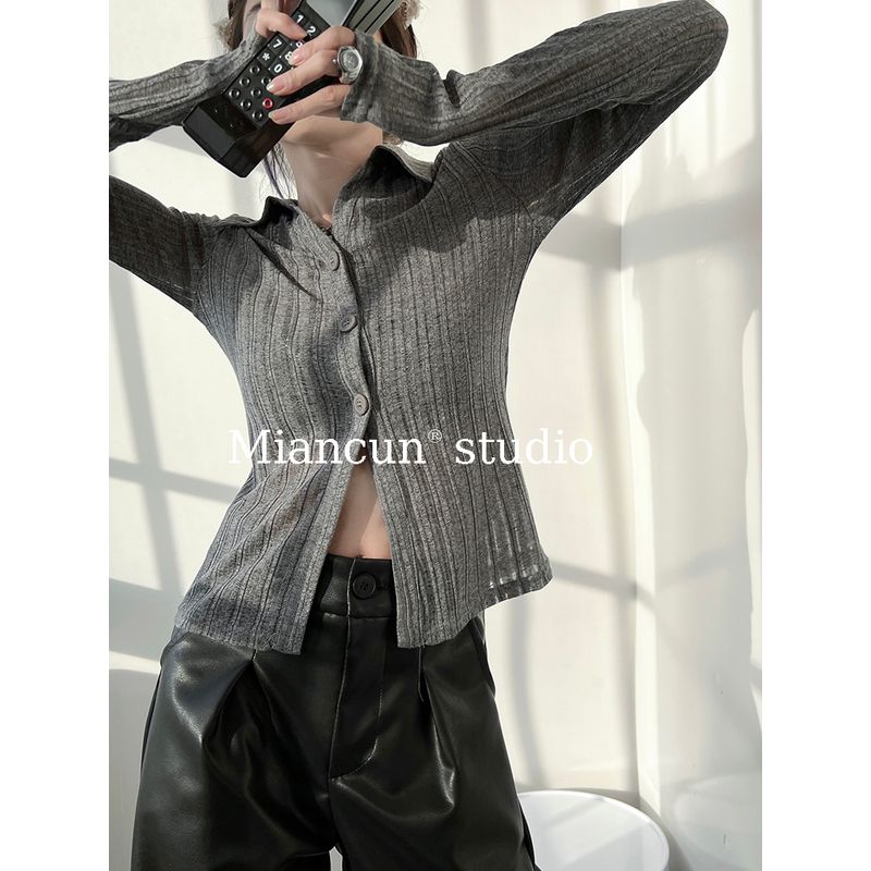 

Polo Sunken Stripe Slim Fit Short Breasted Long Sleeve Shirt Grey M