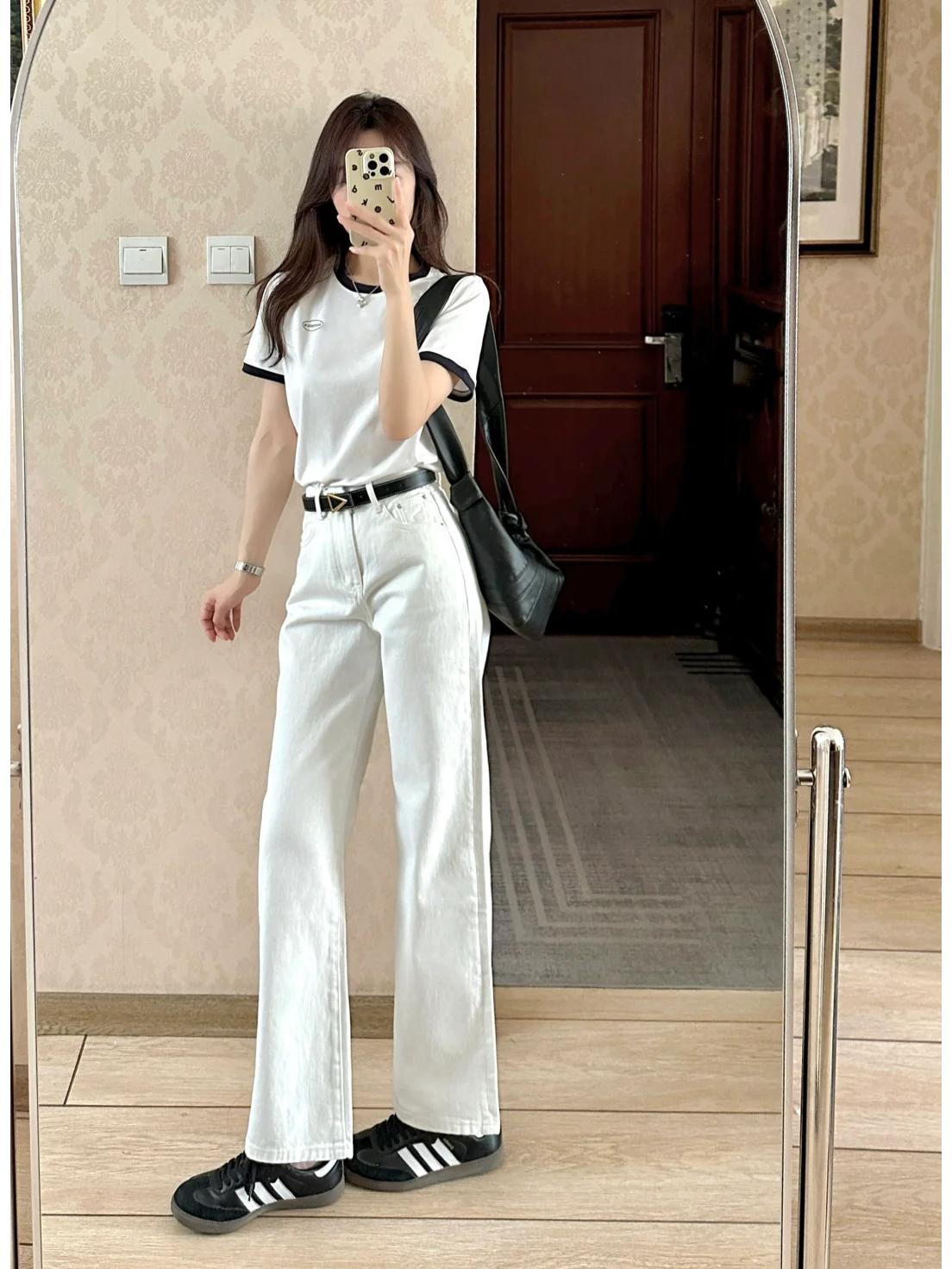 Nanyou High-Quality Stretch Jeans: 2026 Spring High-Waisted Slimming Straight Wide-Leg Pants M