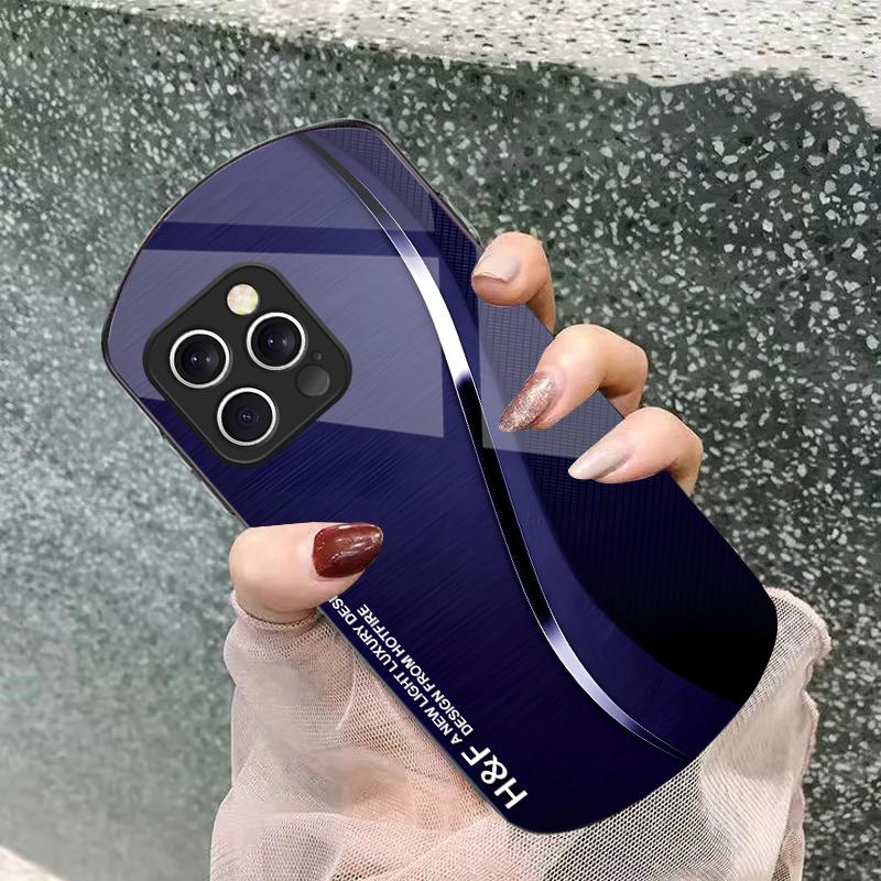 Green gradient silk For iPhone 16 15 14 13 Plus 12 mini 11 Pro Max XR Xs X 7 8 6 6S 2022 Elliptical Tempered Glass Phone Case