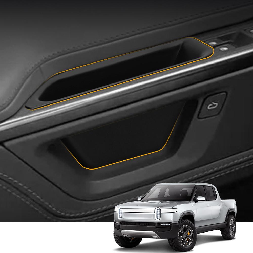 For RIVIAN R1T R1S Car Side Door Handle Storage Box Tray ABS Organizers Accessories Black 4PCS