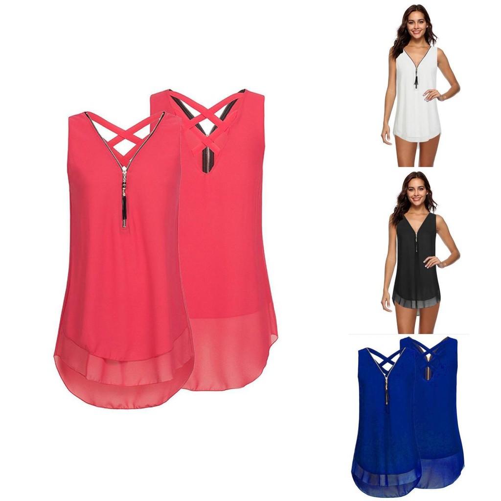 Stylish Women Sleeveless Vest With Cross Back Design And Convenient Front Zipper For Plus Sizes