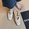 Fashion Big Size Shoes Woman 2025 Square Toe Slippers Summer Pantofle Low New Cover Block Slides Rome Hoof Heels PU Mary Janes Rubber
