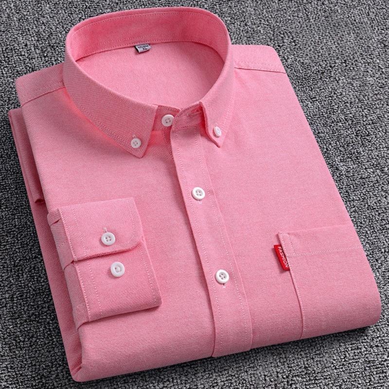 New 100% Cotton Oxford Men Shirts Long Sleeves Plaid Soft Regular Fit Formal Dress Shirt Pocket Social Blouse Male Clothes M-5XL