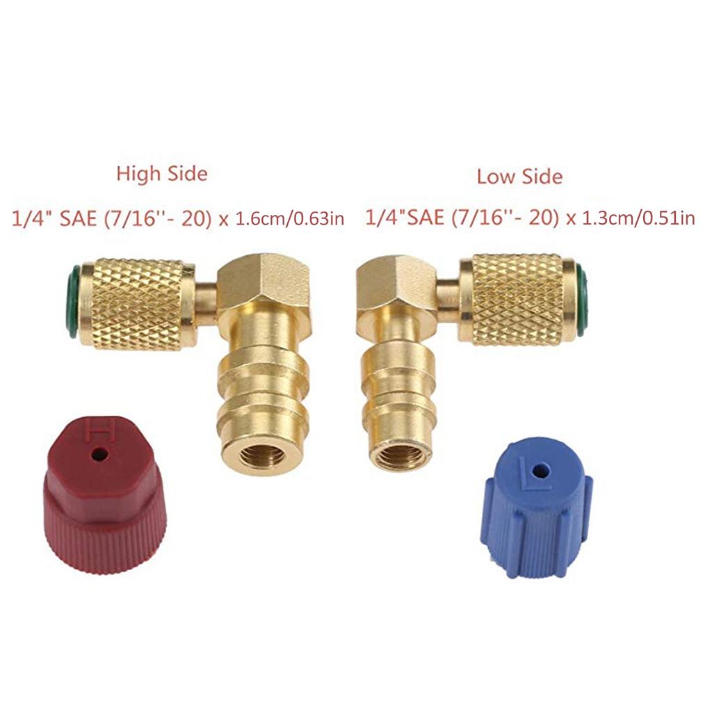 Kit adaptor de conversie pentru fitinguri AC de la R12 la R134A, supapă de cuplare rapidă Adaptor de adaptare pentru port la 90 de grade AC