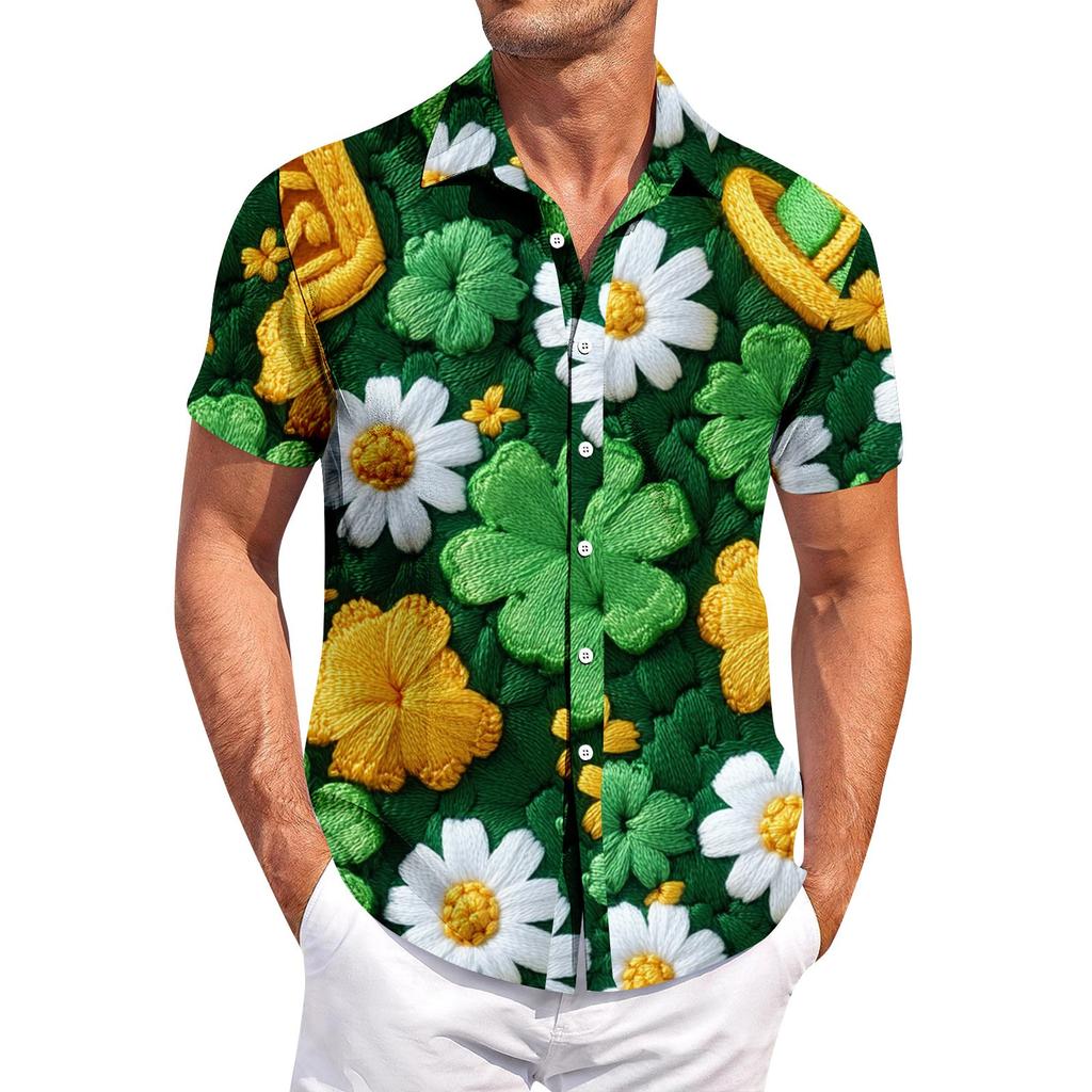 Men's Casual Short-sleeved Shirt Slim Fit Stylish Men's St. Patrick Print