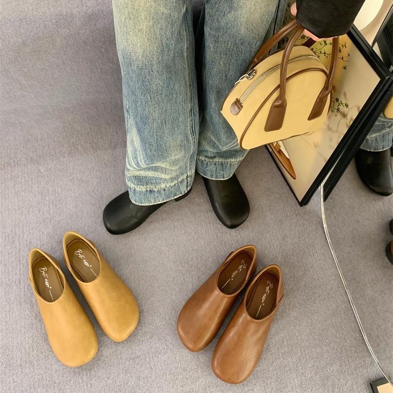 2025 new business casual retro versatile leather shoes couple comfortable casual shoes one pedal lazy shoes