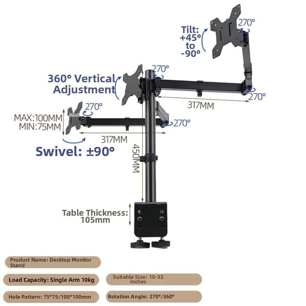 Rotating Monitor Stand 1/2/3 Screen Height Adjustable Dual Screen Monitor Mount Mechanical Arm Heavy Duty Clamp on Monitor Arm