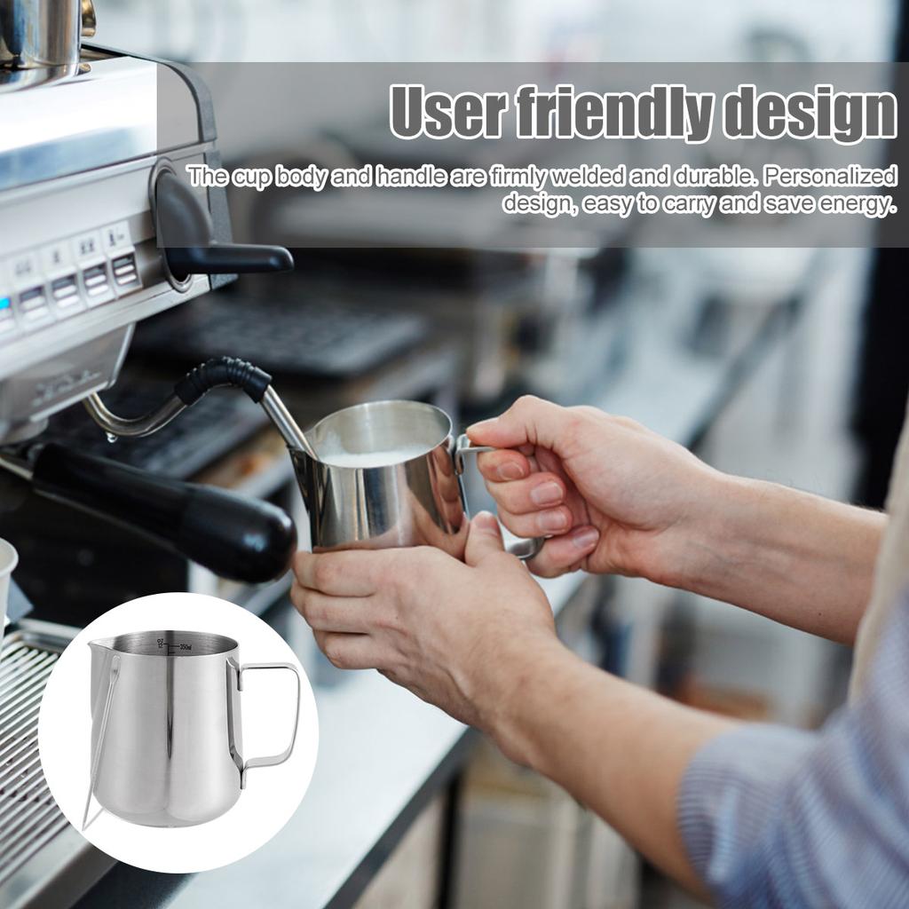 350/600ML Milk Frothing Jug for Coffee Machine 304 Stainless Steel Milk Pitcher Cup with Spoon Durable Milk Cup for Making