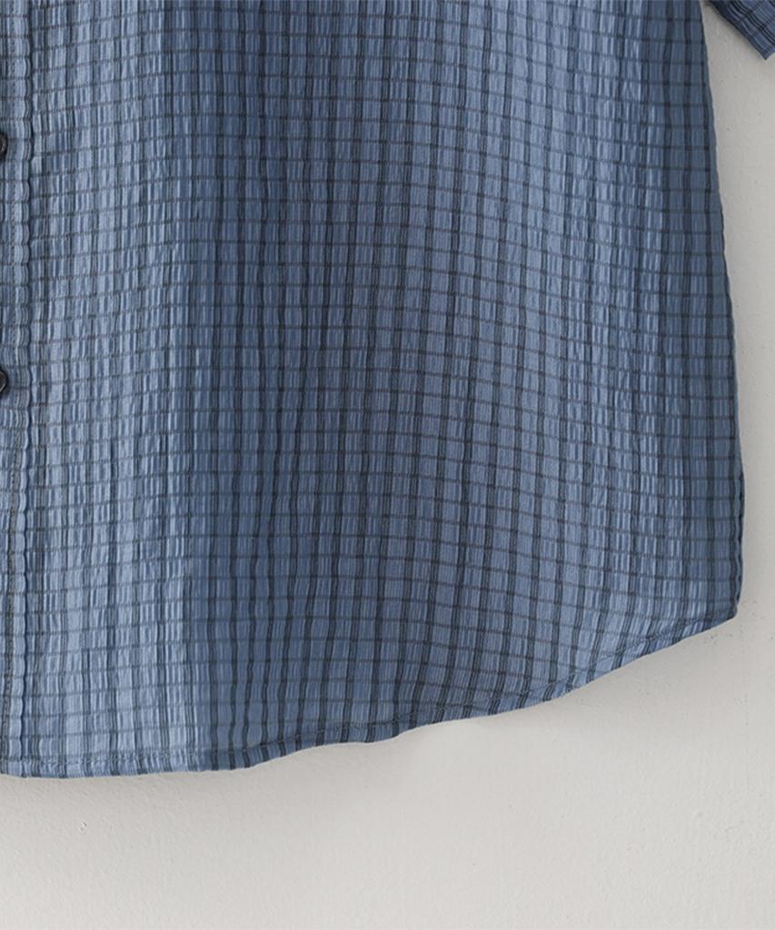 Beullusseonpeullawo Crinkle Check Short Sleeve Shirt [Blue]