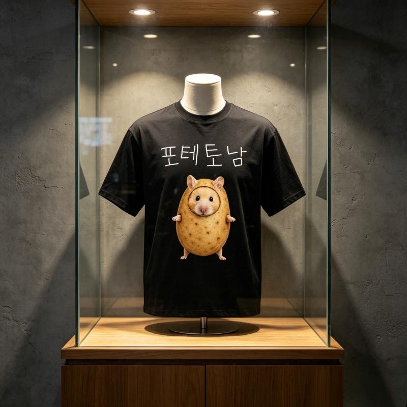 2026 New Wounisex Korean Streetwear Tshirt Funny Potato Hamster Hangul Text Print Graphic Y2k Casual Short Sleeve Daily Tops Tee