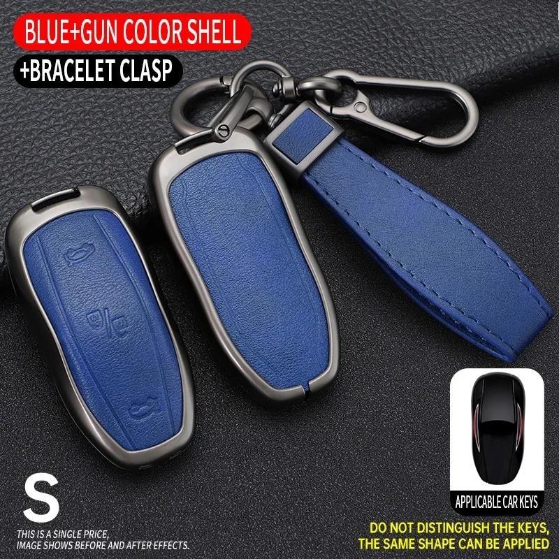 Zinc Alloy+ Leather Car Smart Key Cover Case Shell Fob For Tesla Model 3 Model Y X S Key Shell Bag Holder Protector Accessorie