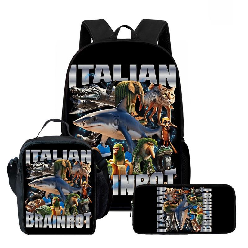 Kids School Backpack Lunch Bag Pencil Case Set - Cartoon Print Oxford Fabric Ergonomic Design Elementary Students
