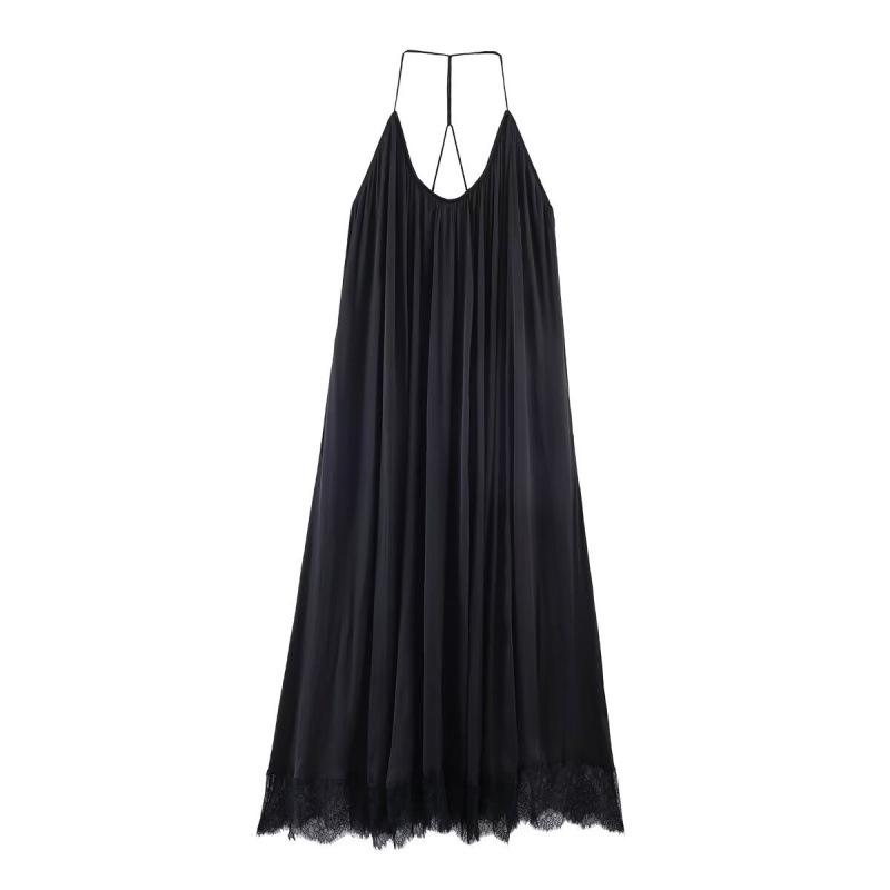 

Spring 2026 European & American Silk Satin Halter Dress Small чёрный