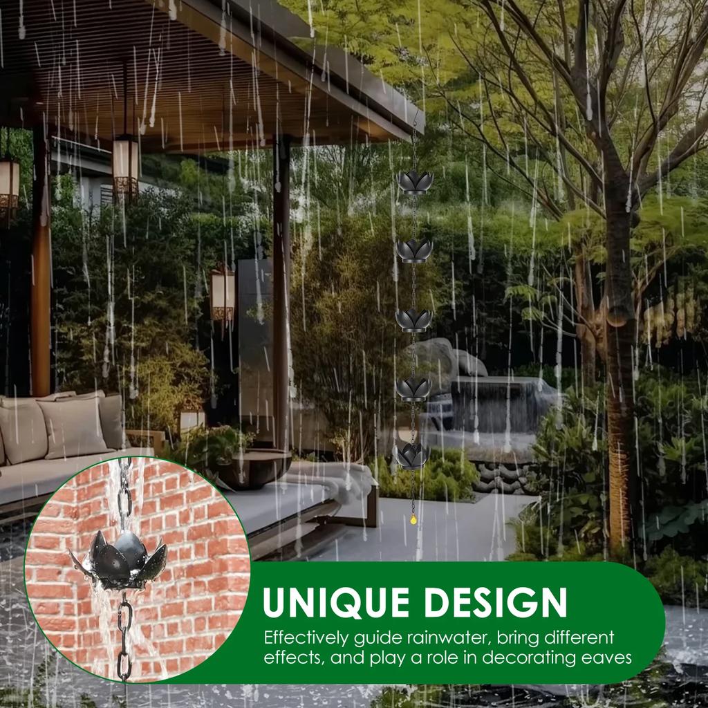 Rain Catcher Chain Metal Imitation Water Lily Rain Chain with Hook Adjustable Length Rain Chain Cup for Gutter Downspout Outdoor