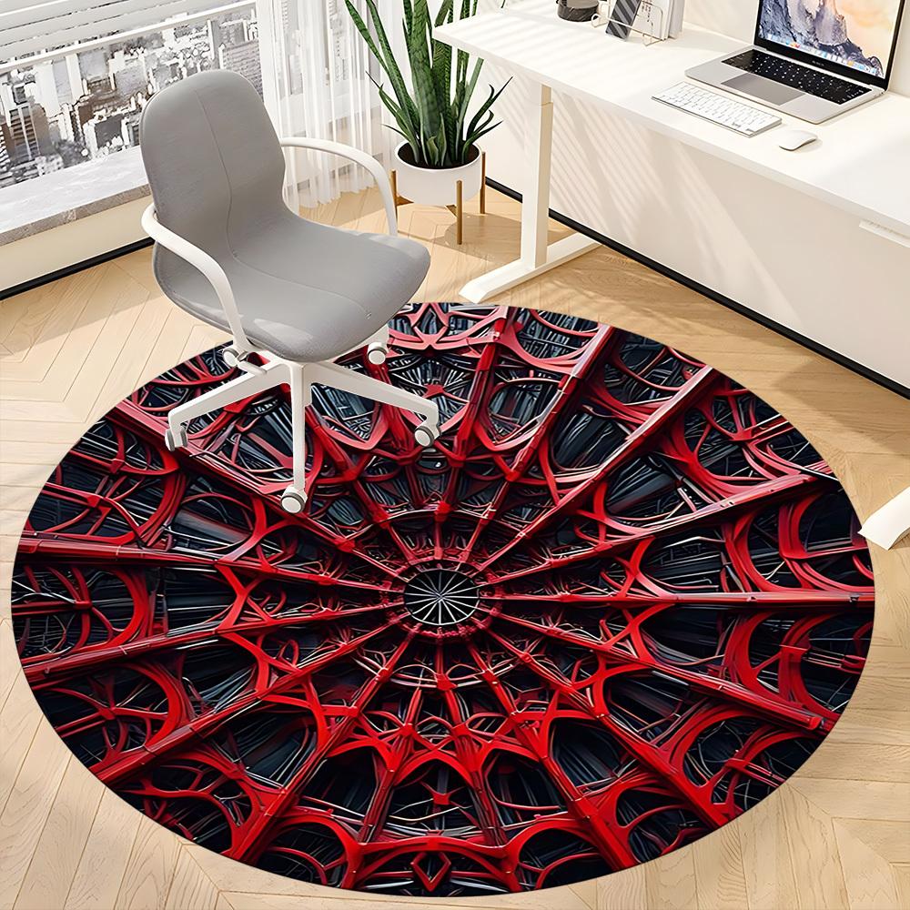 1pc Abstract Structure Grid Office Round Area Rug, Indoor Mat Suitable For Office, Under Office Chairs Bedroom Living Room Home Decor, Room Deco