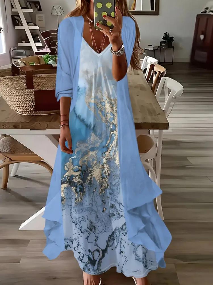 

Элегантное макси-платье с цветочным принтом и бабочками, с длинным кардиганом, женское платье в стиле бохо-шик, повседневное летнее платье 4XL