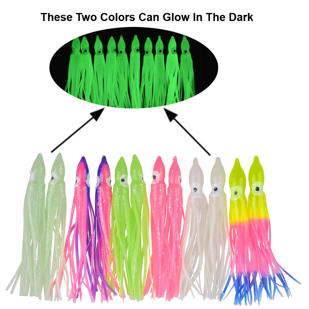 30/50/100pcs Soft Squid Lure Octopus Squid Skirt Bait Trolling Lure Jigs Silicone Artificial Bait For Tuna Sailfish Catfish