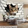 2D Cute Tabby Cat Tapestry White Brick Wall 2D Illusion Wall Hanging