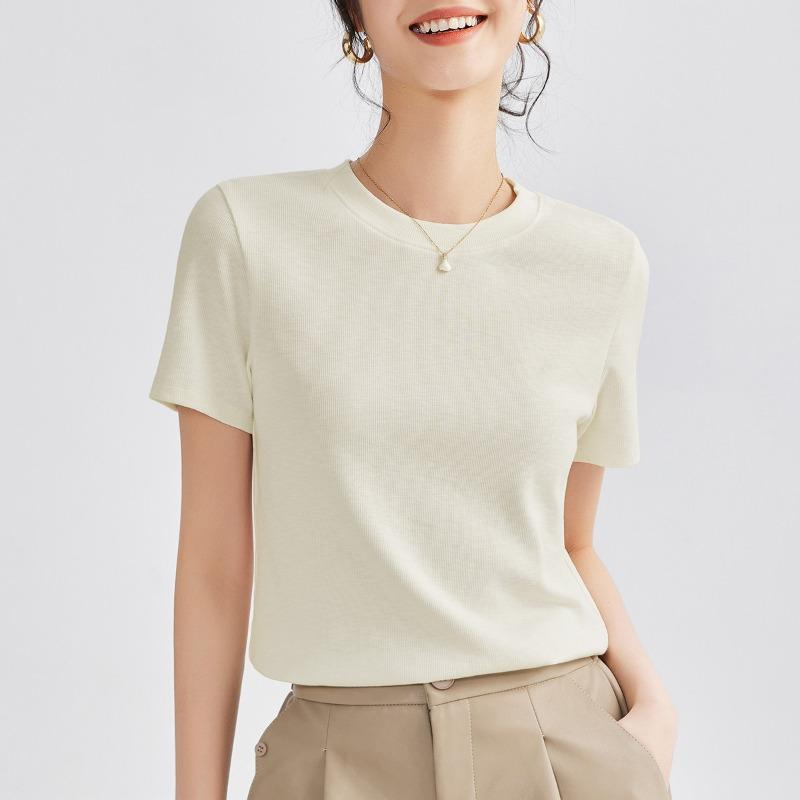 Women's Summer Round Neck Solid Color All New Stretch Top