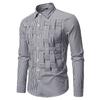 Men's Casual Solid-color Long-sleeved Shirt, Men's Button-style Striped Woven Stand-up Collar Shirt