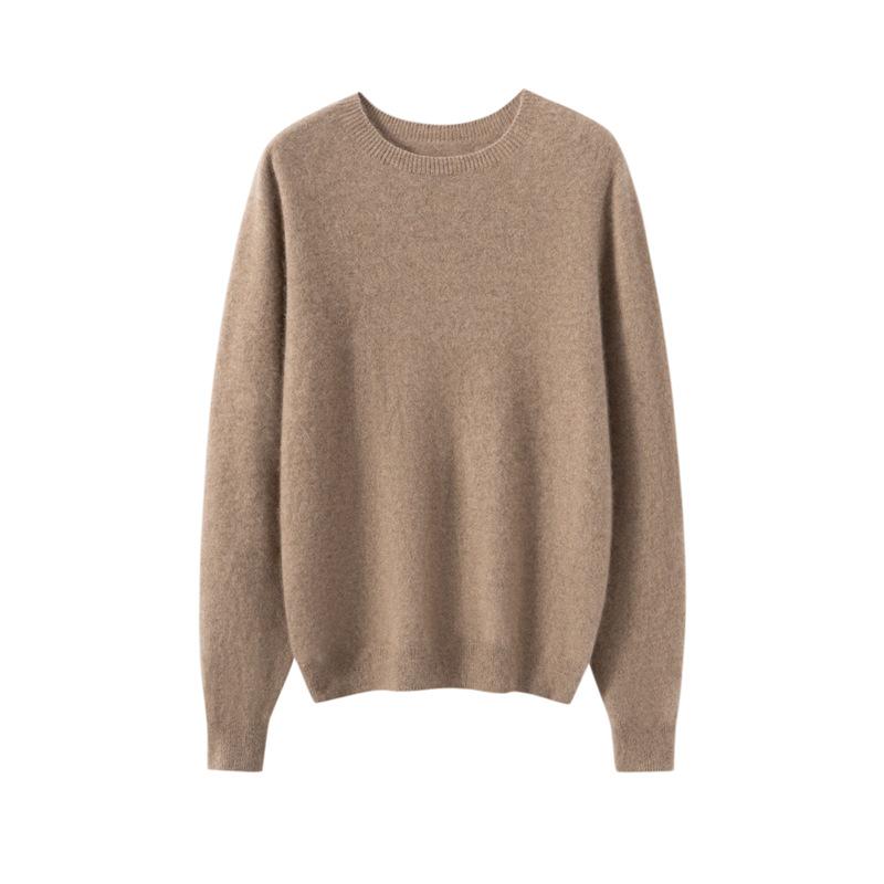 Women's 100% Pure Cashmere Round Neck Sweater - Seamless Long Sleeve Knit for Autumn/Winter