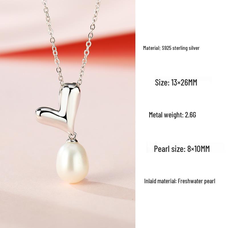 S925 Sterling Silver Guardian Heart Necklace with Freshwater Pearl Clavicle Chain and Heart-shaped Pendant for Women S925 Silver