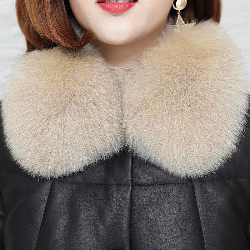 Veste en cuir pour femmes Veste en coton PU Hiver Ample Mi-long Grande taille Veste en coton