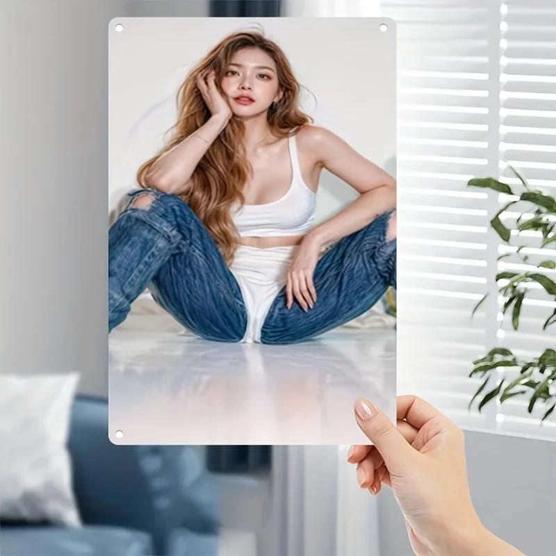 Vintage Metal Wall Art Sign  Modern Minimalist Decor with Elegant Female Portrait 2D Flat Metal Wall Plate 20x30cm