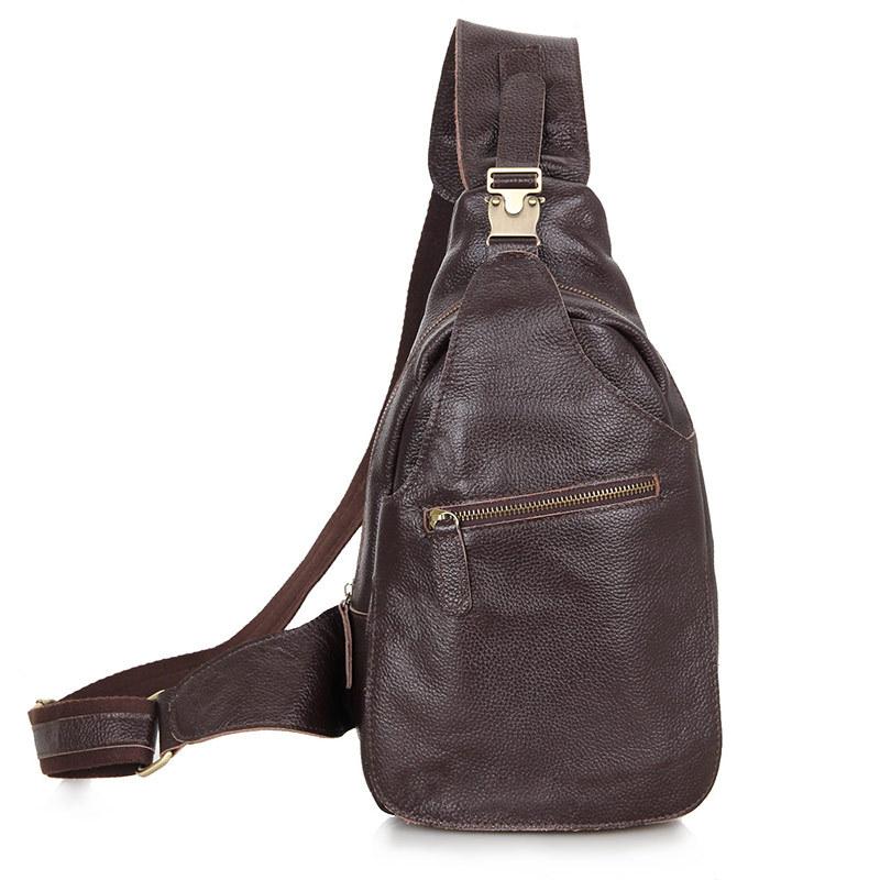 European and American Cross-border Retro Men s Chest Top Layer Cowhide Leather Sports Crossbody Bag Shoulder Bag Men s Style шоколадный
