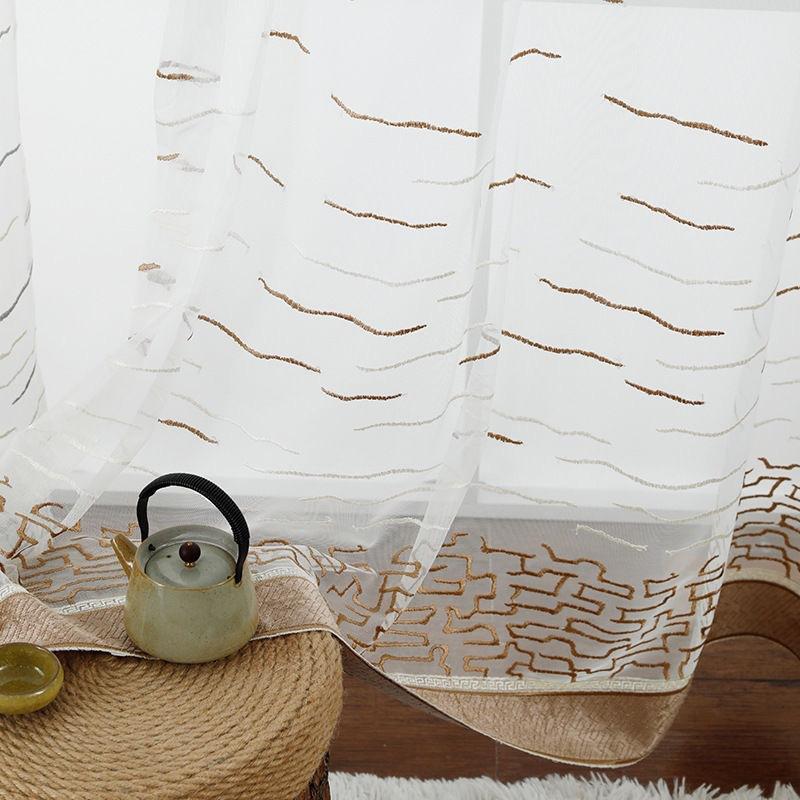Velvet Landscape Painting Embroidery Curtain Yarn Classical High Mountains And Flowing Water White Gauze Curtain Semi-Blackout Curtain Living