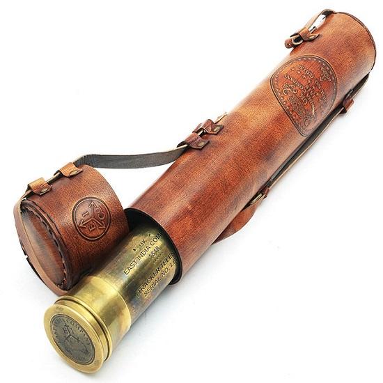 Brass Telescope 81.28 Cm with Leather Case – East India Company 1818 Tracker Spyglass for Home Decor and Gifts