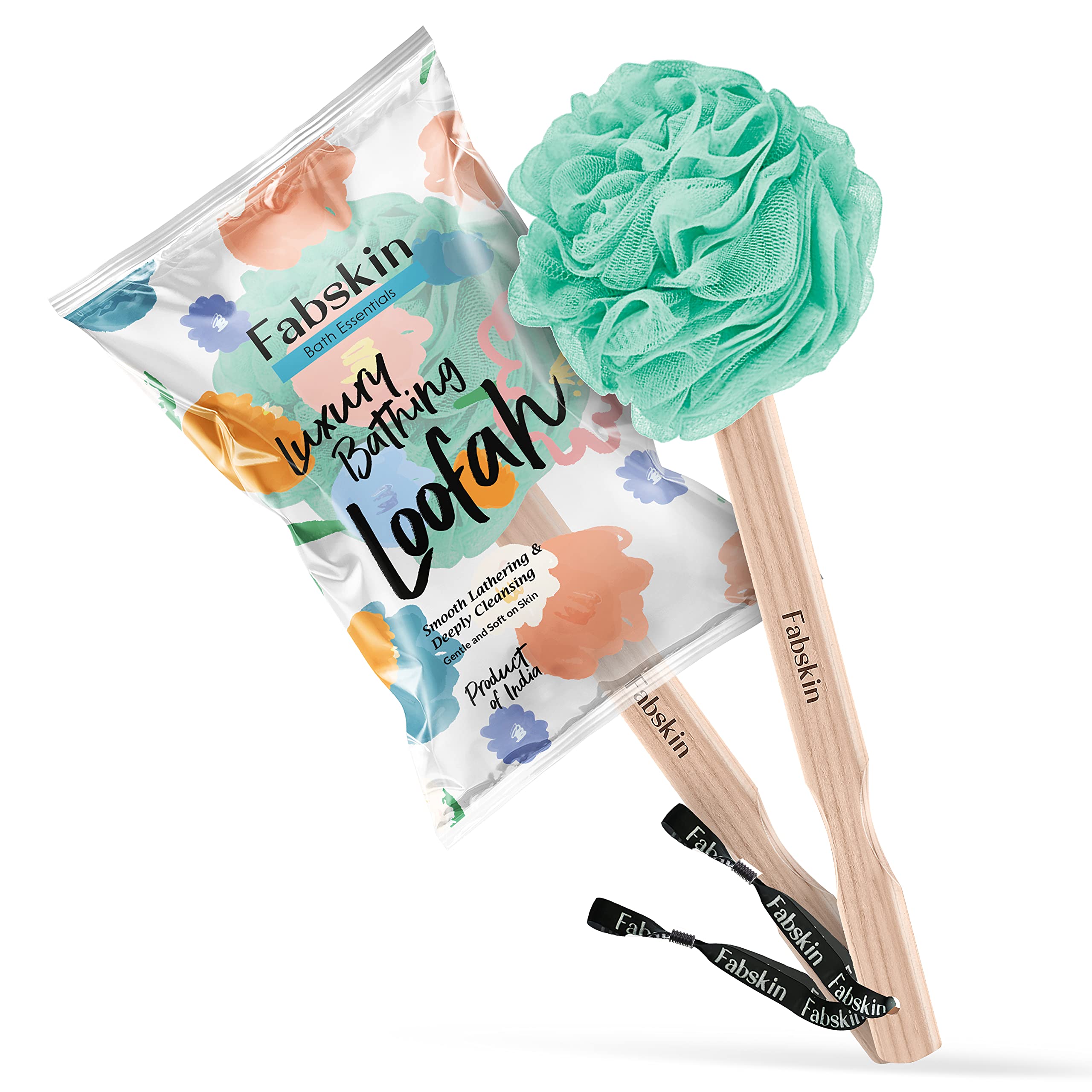 FABSKIN Luxury Back Bathing Loofah With Wooden Handle for Men and Women | Pack of 1 | Loofah For Back Bathing with handle | Back Bathing Loofah Bru