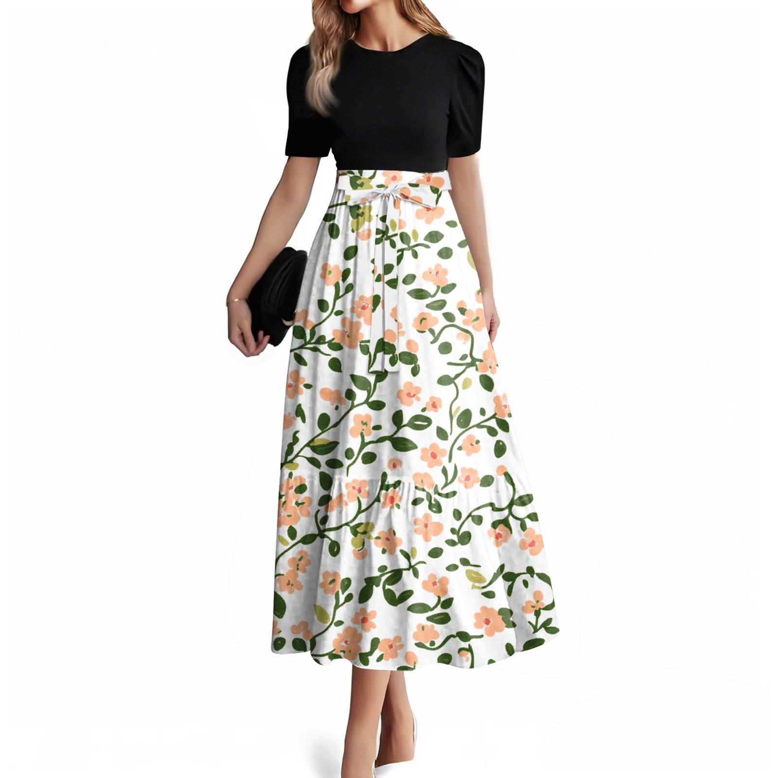 

Женское модное повседневное платье с коротким рукавом и круглым вырезом, элегантное, темпераментное L армия зеленый